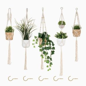 Heymdi Macrame Plant Hangers Pack of 5 with hooks